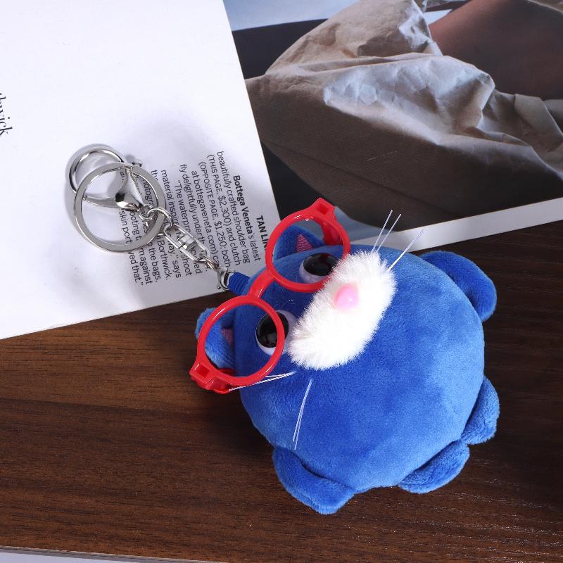 Cute Blue Kitten Plush Keychain Cartoon Stuffed Chubby Cat Doll Keyring Pendant Bag Charm Backpack Hanging Decoration Gifts