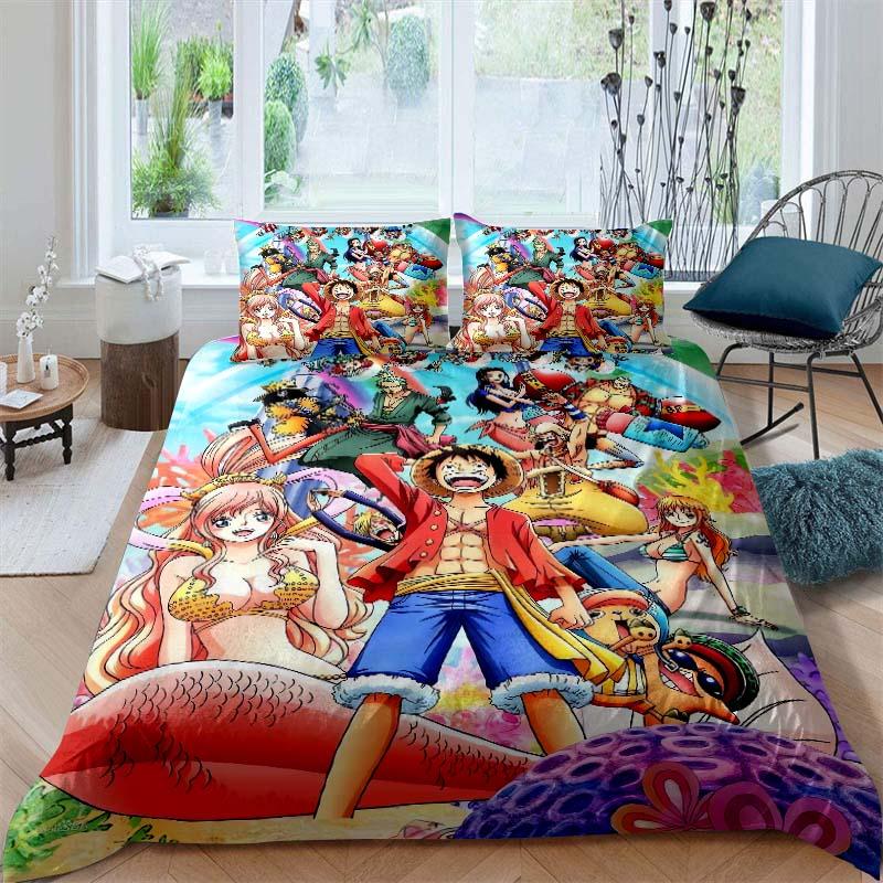 A Set of ONE PIECE Themed Bedding, 3D Digitally Printed, All-season Polyester Duvet Cover and 2 Pillowcases.