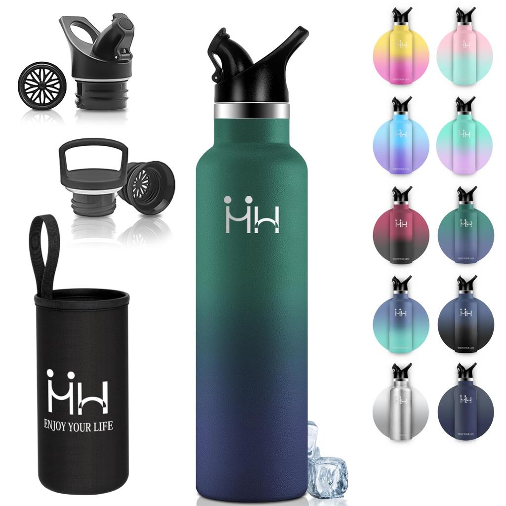 BOONSHAK 1000ml Stainless Steel Water Bottle, Keeps Drinks Hot or Cold, Carbonated, Opens with One Hand, Large Capacity, 1 Liter Capacity, Integrated