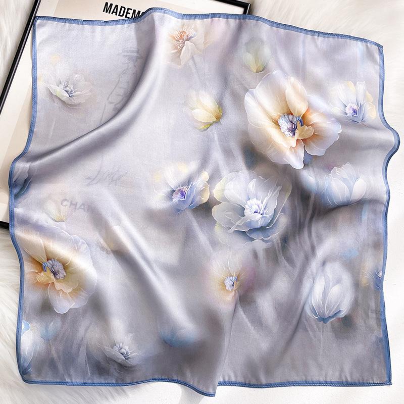 100% Natural Silk Scarf Women Square Floral Print Neck Shawls Wraps for Ladies Foulard Scarves Pashmina Female Hijab Bandana