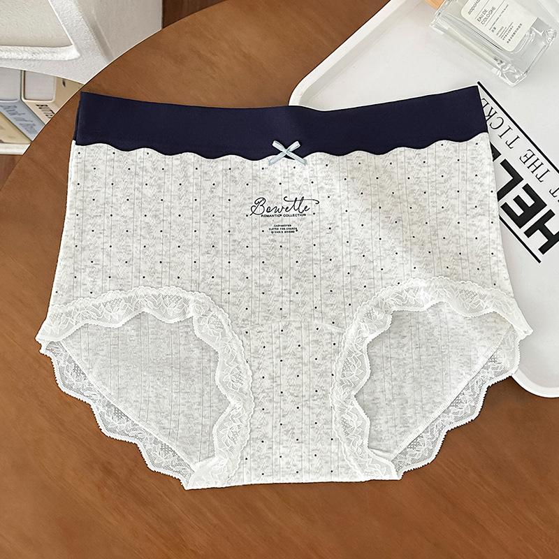 Women's Summer Cotton Jacquard Print 10A Bacteri Resistant Mid Waist Breathable Briefs