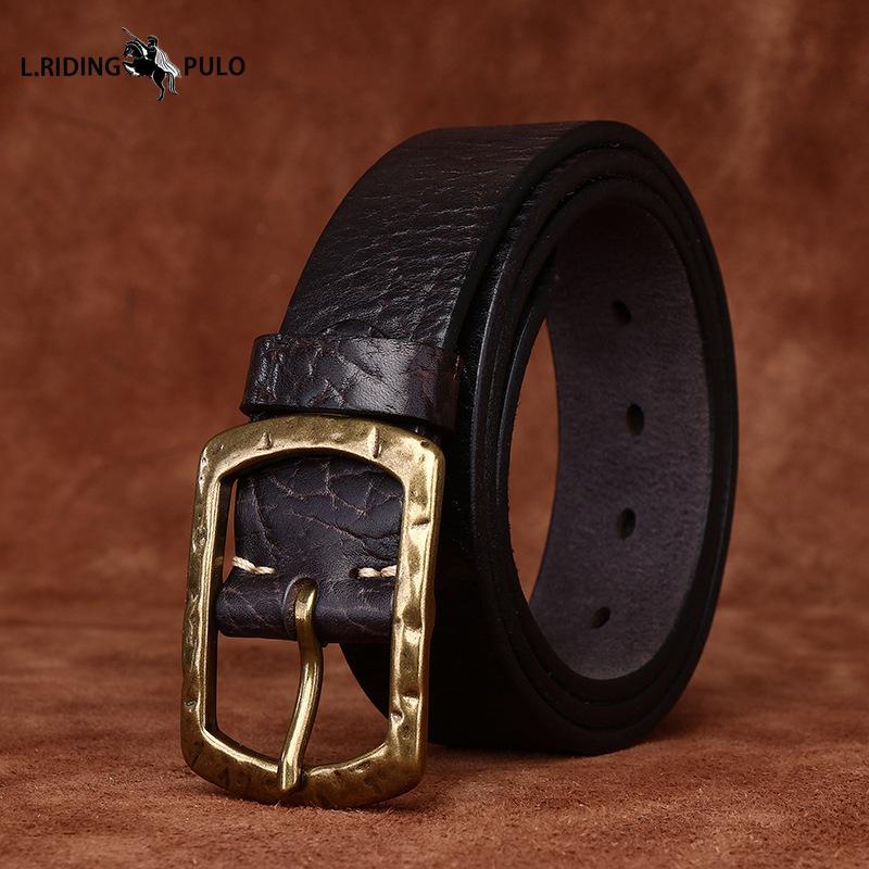 Ice Crack Bronze Buckle Thick Top Layer Cowhide Belt Men's Genuine Leather Fashion Trend Personality Jeans Belt