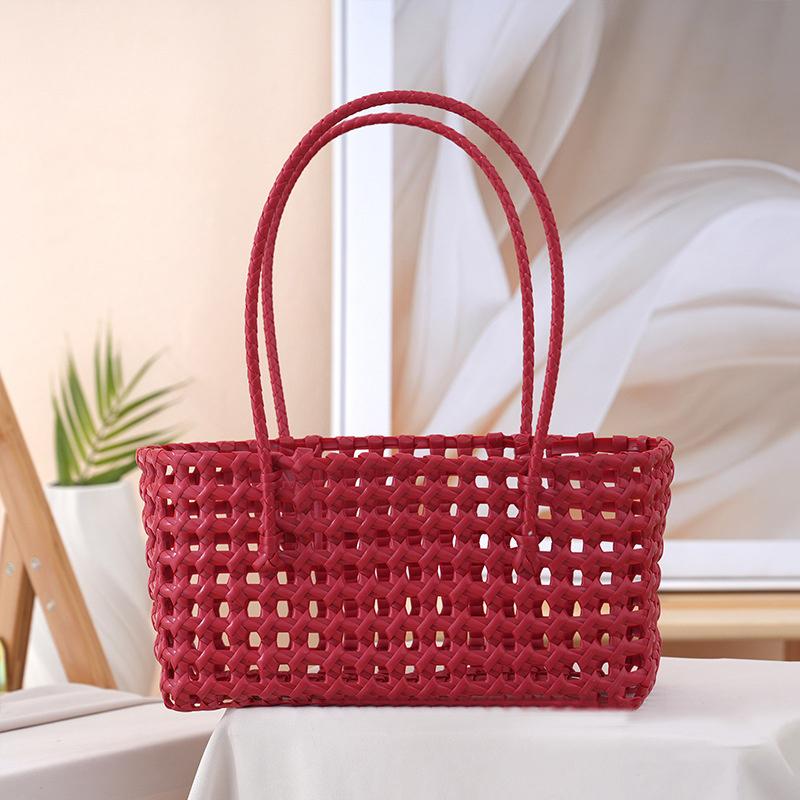 Handgefertigte Plastik-Hohlgeflecht-Tasche Landhausstil Große Kapazität Strand-Tragetasche Eimer-Tasche Damen-Handtasche Sommer-Strandtasche