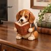 Reading Dog Decor Figurine, Cute Book Loving Puppy Sculpture for Bookshelf Nook Desk, Gift and Lovers Statue