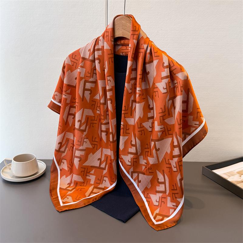 Satin Imitation Silk Printing Large Square Scarf Silk Scarf Shawl Versatile Foreign Style Headscarf Neck Protection Scarf