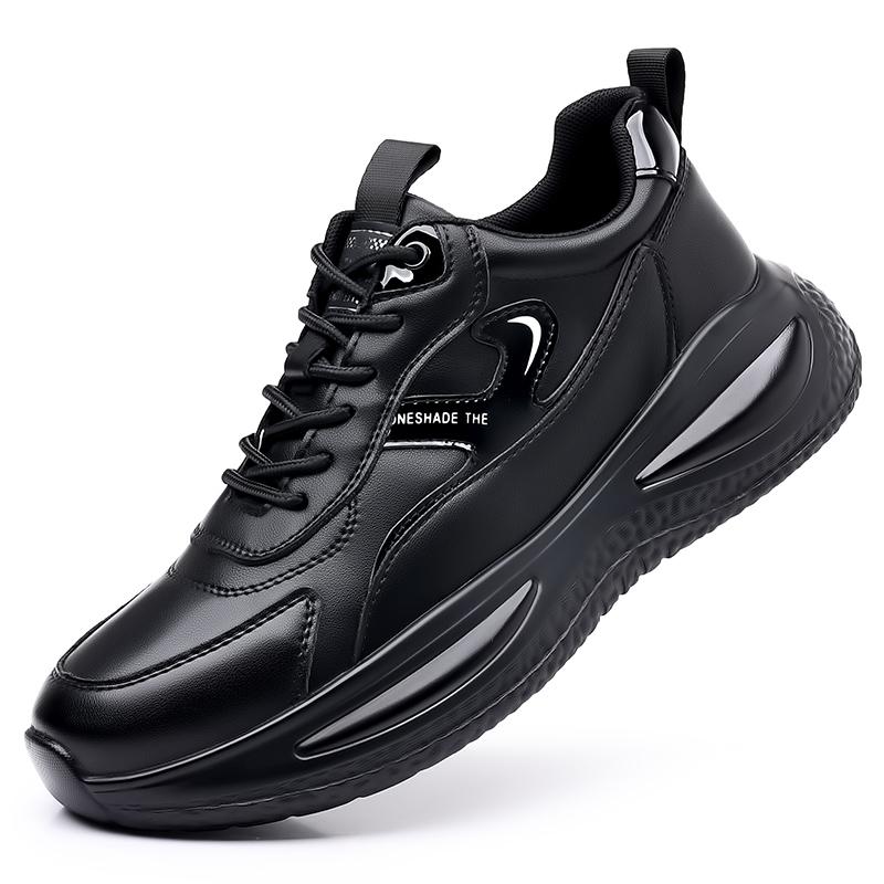 Thick Sole Versatile Clunky Sneaker For Men Genuine Leather Lace Up Breathable Casual Sports Shoes Increased Soft Soles