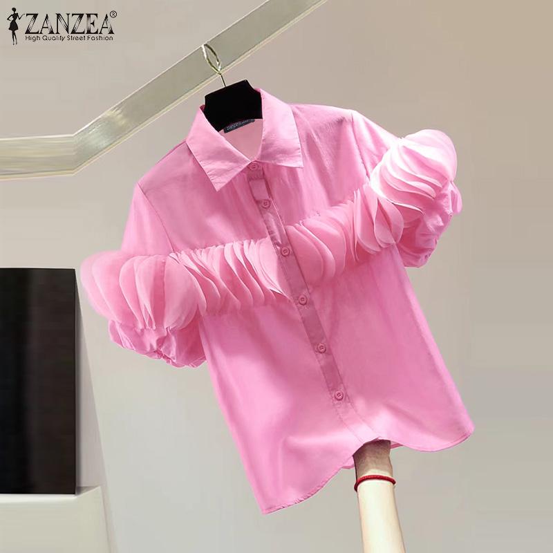 

ZANZEA Women Summer Lace Short Sleeve Shirts S темно-розовый