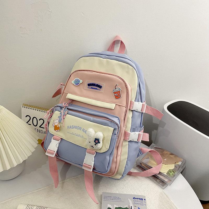 

School bag female large capacity high school casual simple student backpack primary school students grade 4-6 girl contrasting backpack