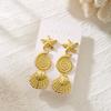 6pcs Gold Color Starfish Shell Stud Earrings Set for Women Ocean Series CCB Metal Textured Earring Boho Beach Party Jewelry
