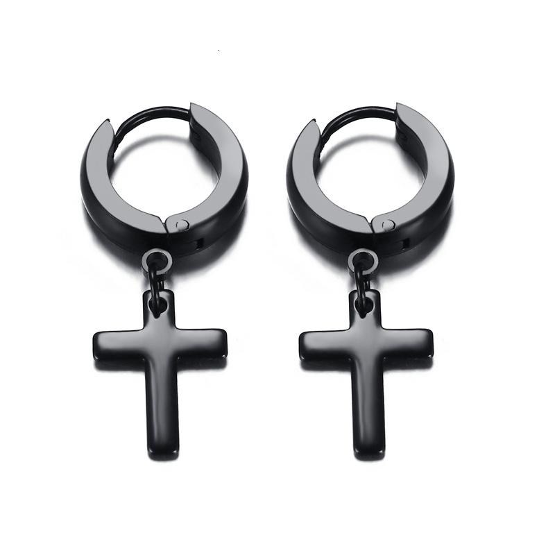 Drop Cross Earring Mens Egyptian Ankh Michael Hang Dangle Earrings Black Stainless Steel Male Punk Jewelry
