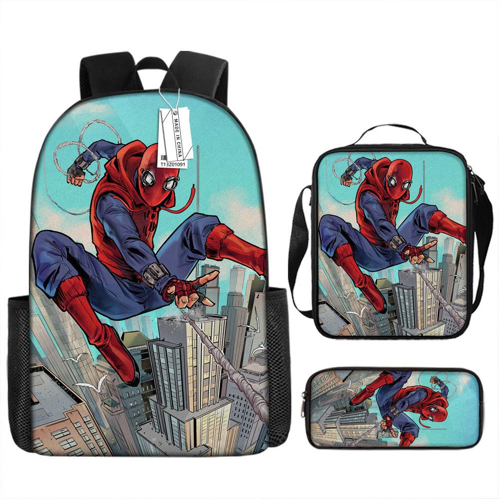 Spiderman School Backpack Set With Oxford Fabric Breathable Waterproof For Kids