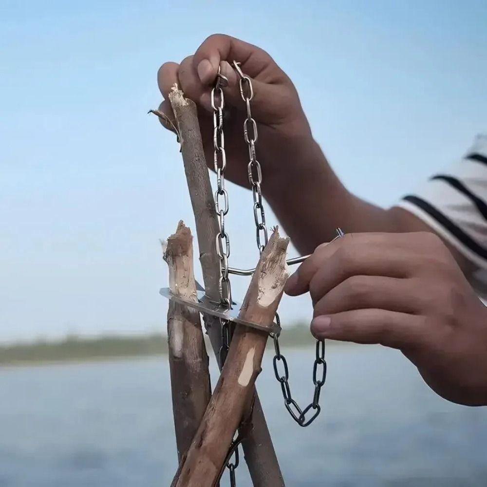 Stainless Steel Outdoor Cooking Hanging Rack Barbecue Triangle Stand  Bonfire Party