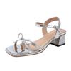 Fashion Yama Roman high-heeled slippers 2025 summer new thin strips with open-toed buckle straps medium-heeled sandals women