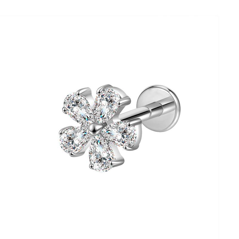Hot Sale Body Jewelry: Titanium Labret Flatback Tragus Earring Stud Internal Thread Zircon Rings