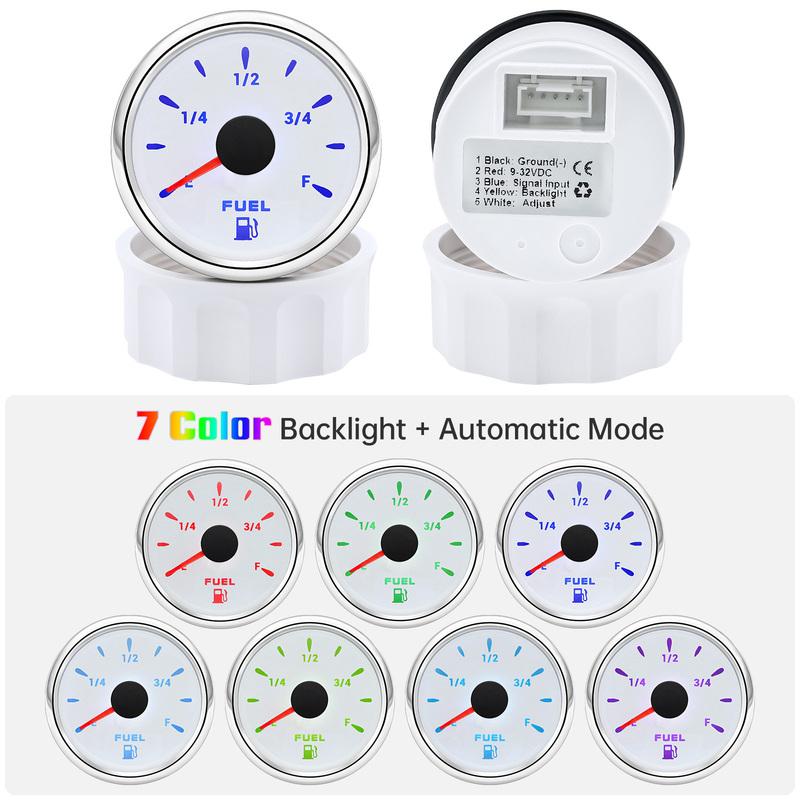 Waterproof 7 Color Backlight 52mm Fuel Level Gauge 240-33ohm Fuel Level Sensor 100~550mm for Car Marina Boat Yacht 12V24V