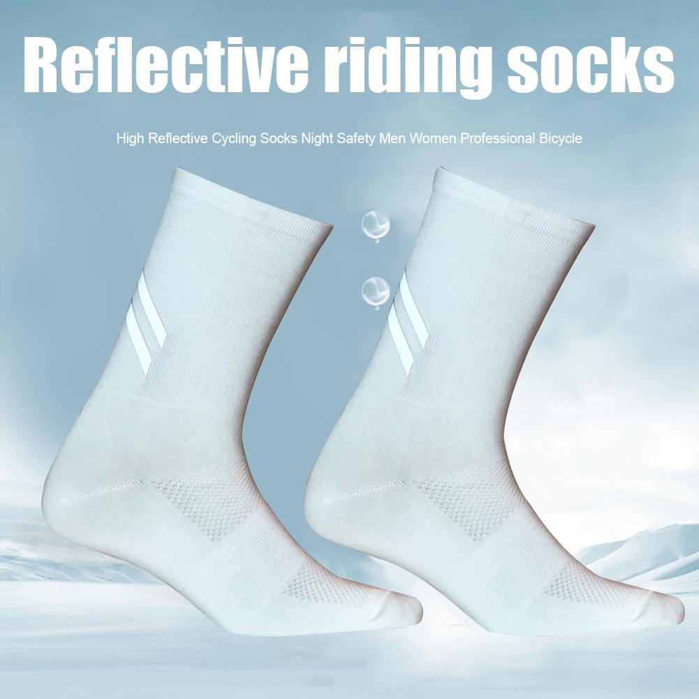 DH Reflective Cycling Socks Bicycle Sport Fitness Night Riding Sock (White)