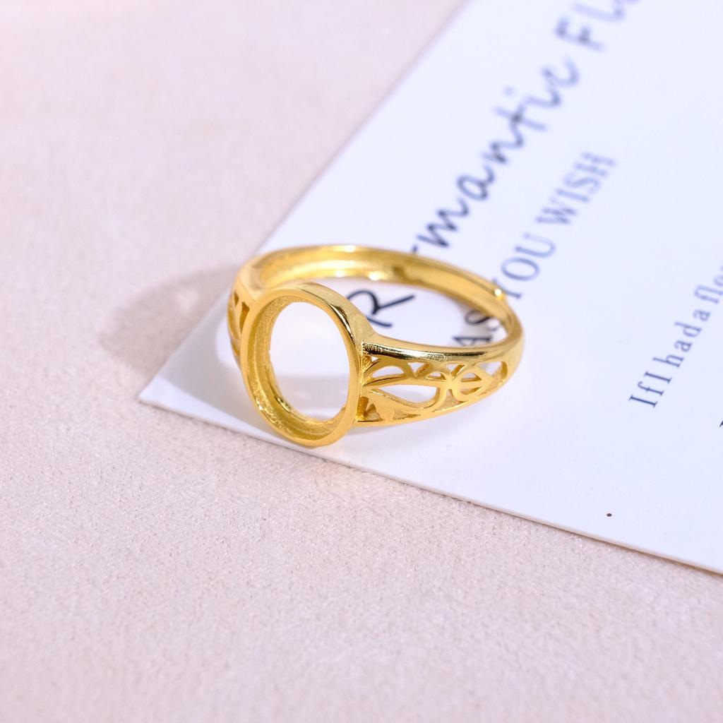Gold-Plated S925 Sterling Silver Oval Open Ring with Filigree Design and Pave Setting
