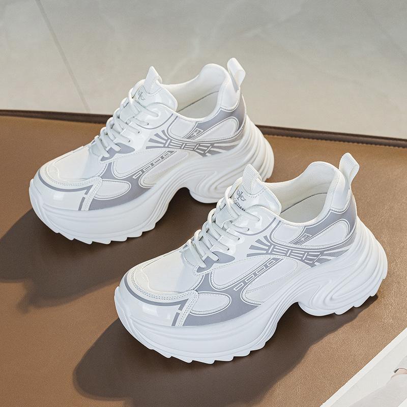 Fashion 9CM Chunky Sneakers for Women Genuine Leather Women Casual Shoes Women Spring Fashion Sneakers Walking Shoes Platform Heel Wedge