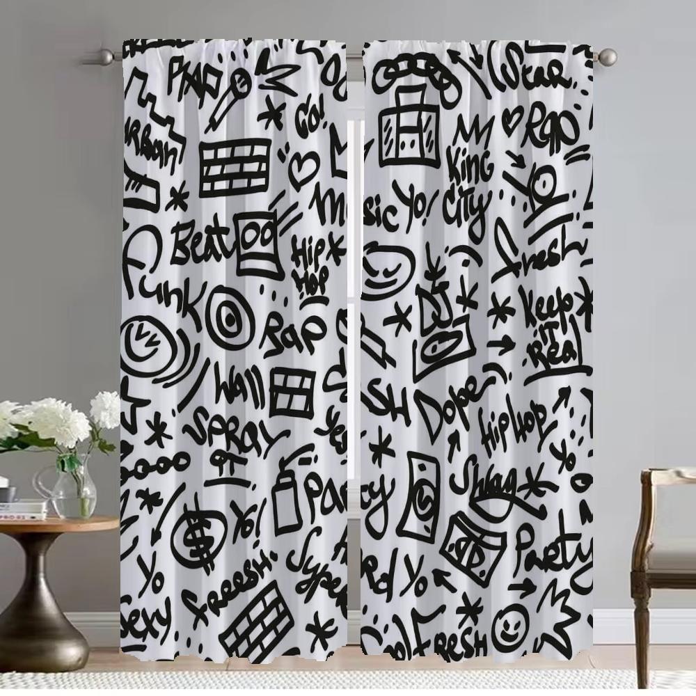 Window Curtain for Room 2 Panel Graffiti Art Tulle for Bedroom Elegant Room Curtains Shades Halloween Decoration Partition Child