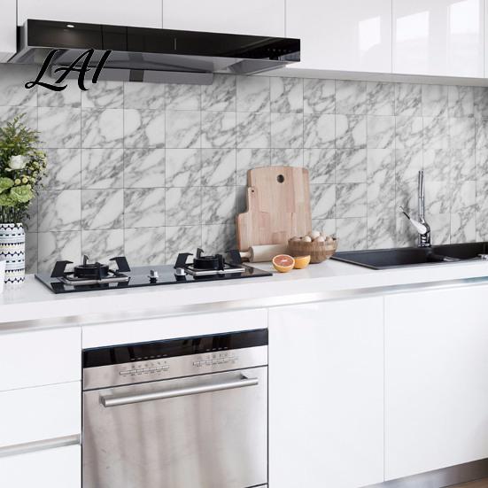 Heat Resistant Kitchen Backsplash Tiles 12PCS Imitation Marble Pattern Wall Stickers Self-Adhesive Waterproof EVA Scratch Decor for Home Tiles,