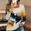 Tops for Women  Geometric Pattern Print Long Sleeve Fake Two‑Piece Top Fall Casual Slim Pullover Women's Long Sleeve Top
