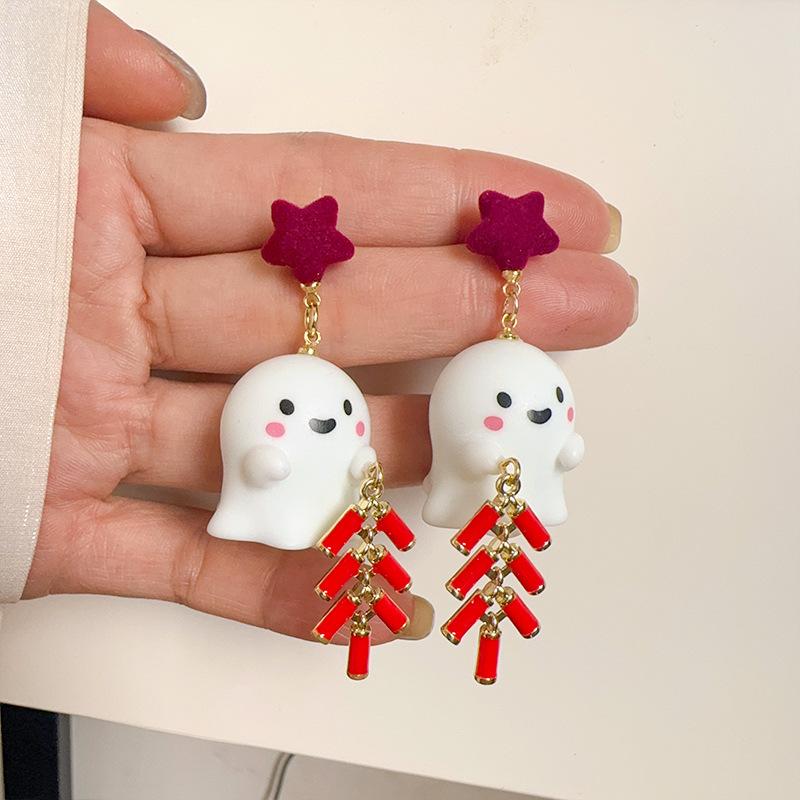Halloween Cute Resin Ghost Pumpkin Earrings Stud For Women Cartoon Bat Pendant Earring Girl Friendship Party Jewelry Party Gift