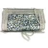 Damen Silber Muschel Perlmuttstein Ethnische Clutch - Indische Antik Mosaik Metall Party Geldbörse