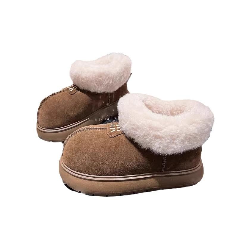 Fur integrated warm bread cotton shoes platform short boots ugly cute big head snow boots women's 2025 new winter