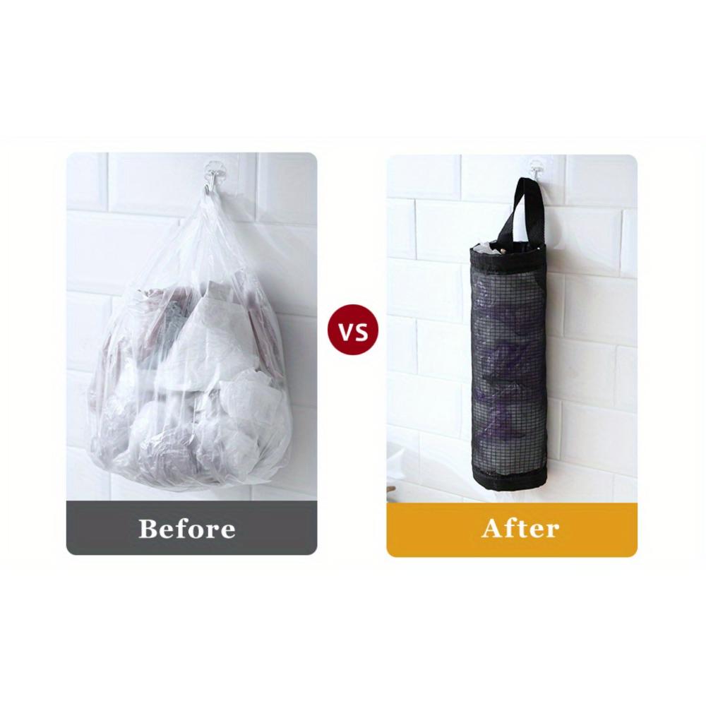 Foldable Mesh Grocery Bag Rack, Breathable Plastic Bag Dispenser, Kitchen Garbage Bag Storage Box with Hanging Storage