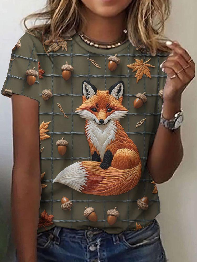 Summer Fox Squirrel T-Shirts Animal 3D Print Fashion Women Round Neck Short Sleeve T Shirt Tees Harajuku Y2K Top Female Clothing