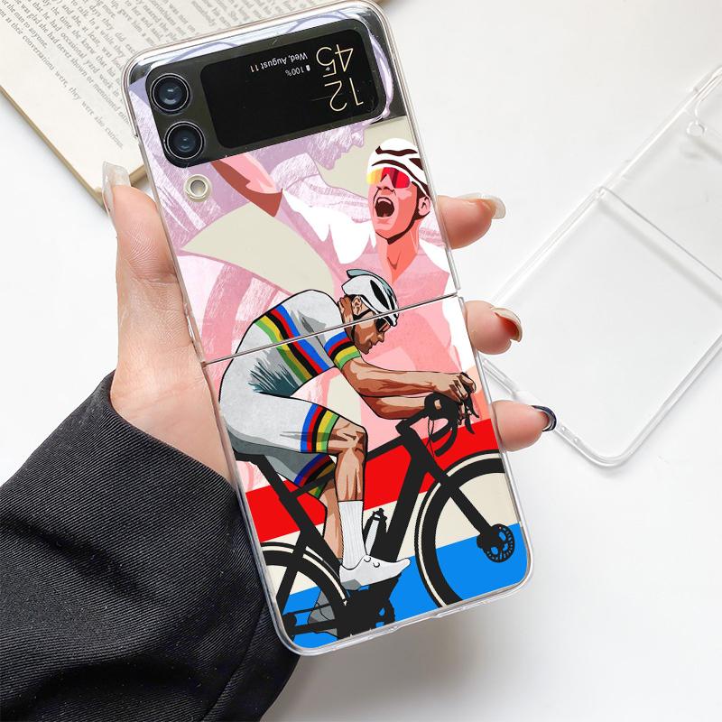 Phone Case For Samsung Galaxy Z Flip 3 4 5 Hard Folding Clear PC Bumper Mountain Bike Cycling Art For Samsung Z Flip 6 Cover