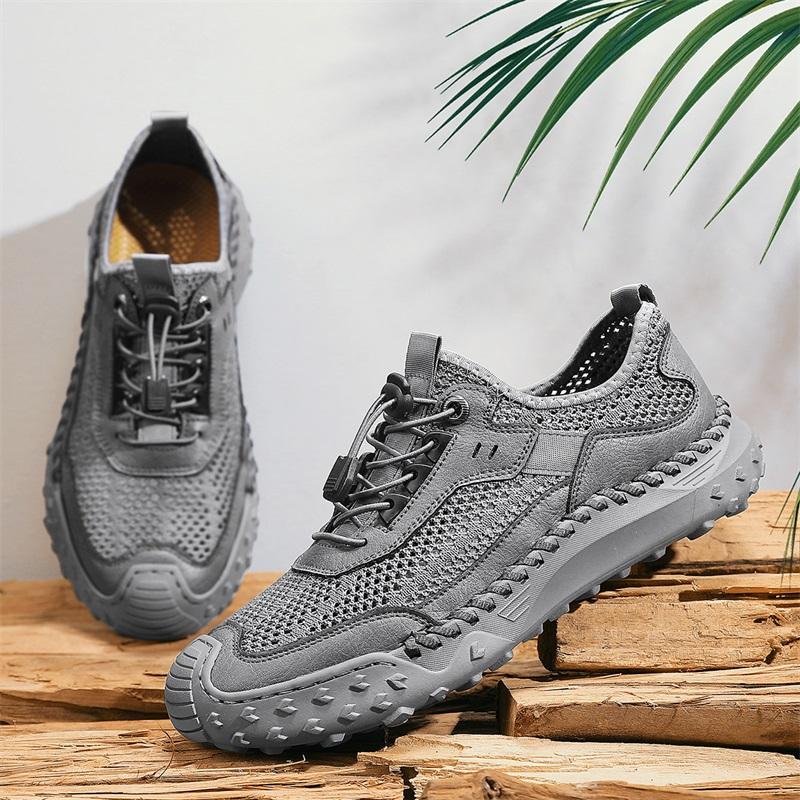 

Летние мужские сетчатые походные кроссовки дышащие полые уличные кроссовки скальные туфли мужские спортивные нескользящие туфли 46 серый
