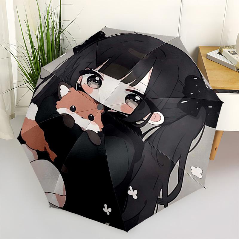 

1pc Anime Character with Bowknot Design Automatic Opening/Closing Outdoor Umbrella - Portable Three-Fold Design, 8-Rib Iron Frame Outdoor Umbrell