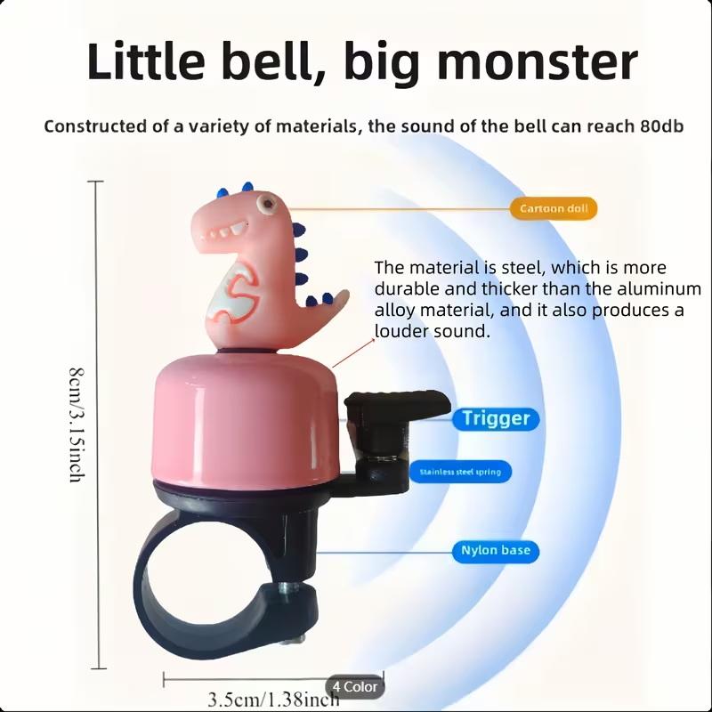1pc Dinosaur Design Bicycle Bell 120 Decibels Loud Iron Bike Horn Durable Sound Alarm for Mountain Bike Road Bicycle Cycling