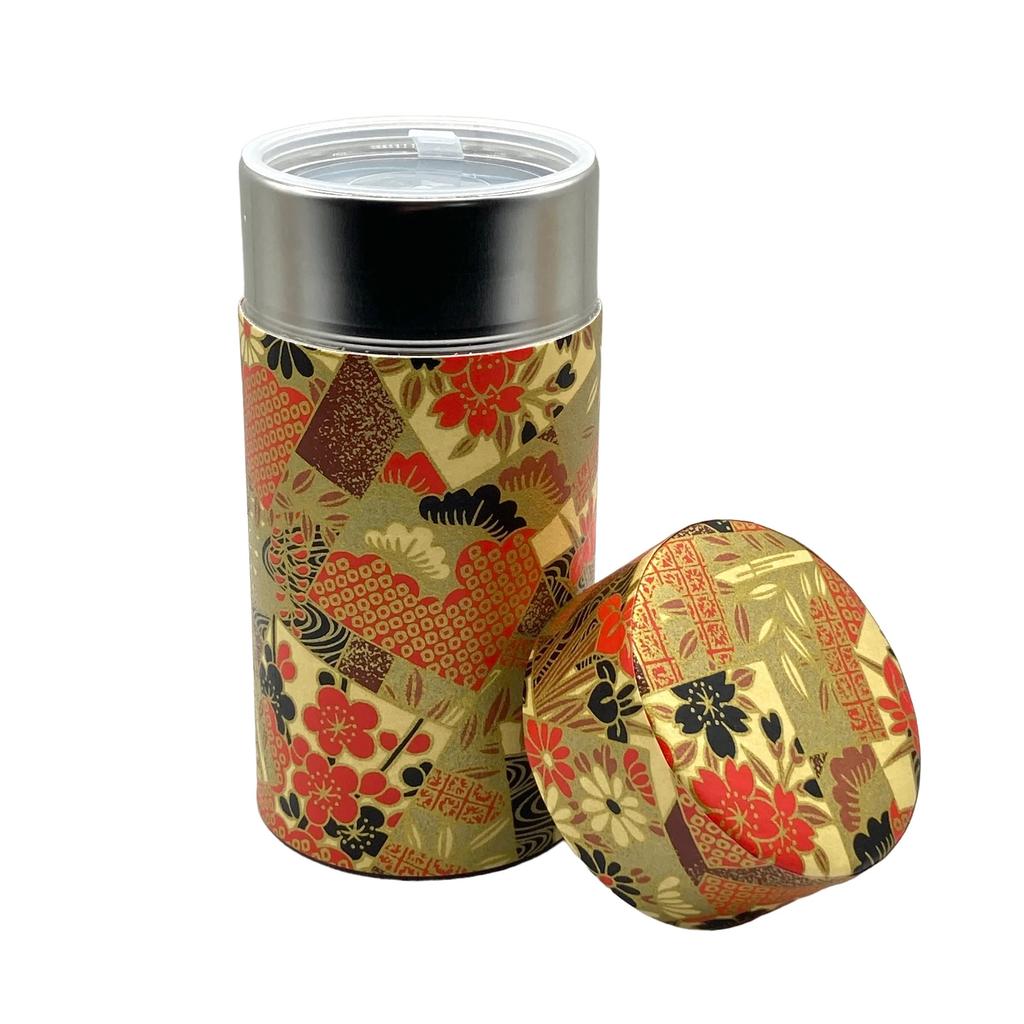 Noguchi Kumataro Tea Garden Tea Caddy, Large Capacity 200g, with Washi Paper and Inner Lid, Golden Twilight Design, Made In Japan