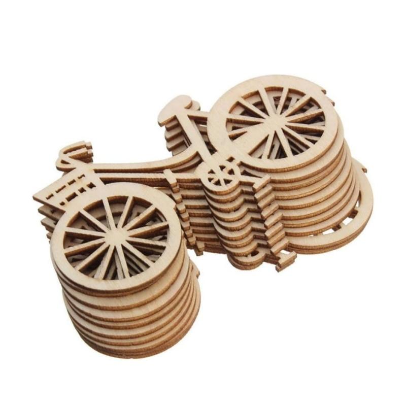 

10pcs Wooden Bicycle Ornaments DIY Handmade Bike Cutout Veneers Slices Crafts for Home Christmas Birthday Engagement Wedding 6X3.4cm