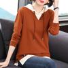 Hooded Sweater Women's Fall and Winter Striped Long-sleeved T-shirt Big Yards Bottoming Solid Color Shirt Casual Pullover