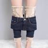 Women's High-Waist Dark Blue Fleece-Lined Slimming Jeans - 2023 Autumn/Winter Collection