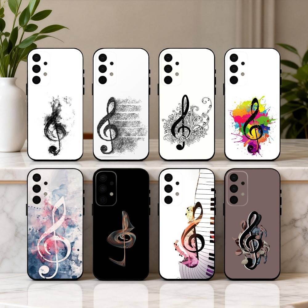 M-Music Art T-Treble Clef Phone Case For Samsung Galaxy A73,A72,A71,A70,A53,A52,A51,Soft Silicone Black Cover