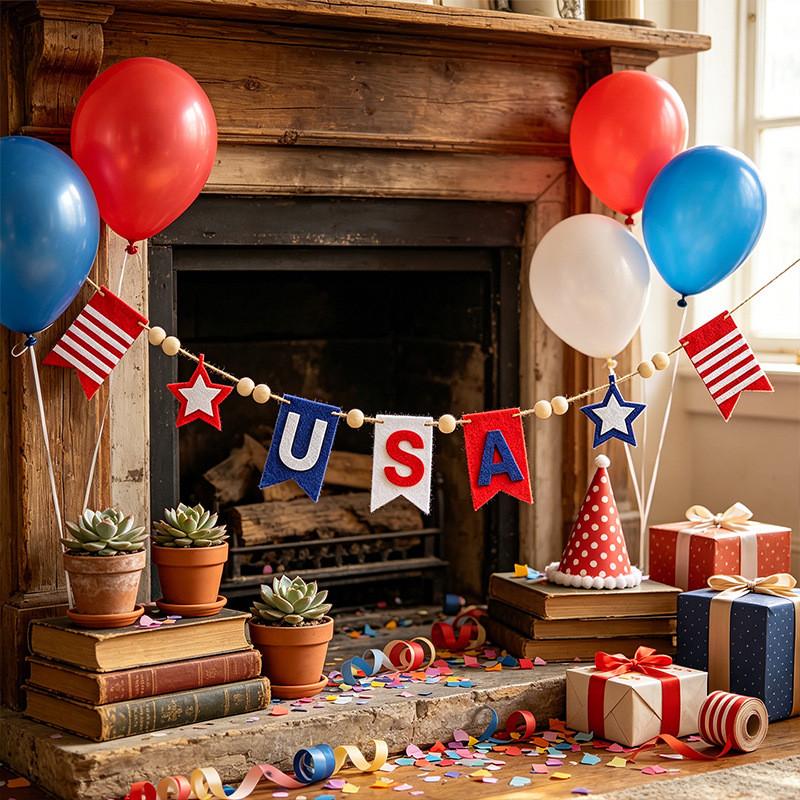 Usa Felt Banner Garland With Star Stripes For Independence Day Home Decor
