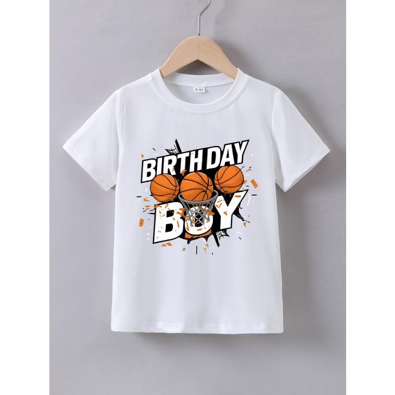 European sizes Boys Summer Short Sleeve Basketball Loving Birthday Boy Print T-Shirt 110 белый