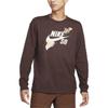 Nike T-shirt męski z długim rękawem, prążkowany, z okrągłym dekoltem i nadrukiem logo SB, brązowy FQ7682-227