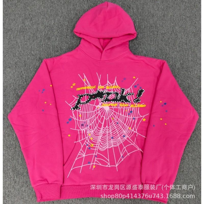 Sp1der Rapper YoungThug Same Foam Letter 555555 Couple Hoodie Pink Sweatshirt