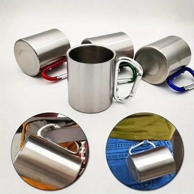 220/300ml Stainless Steel Mug Camping Travel Outdoor Coffee Beer Cup with Handle Carabiner Travel Hiking Portable Water Cup