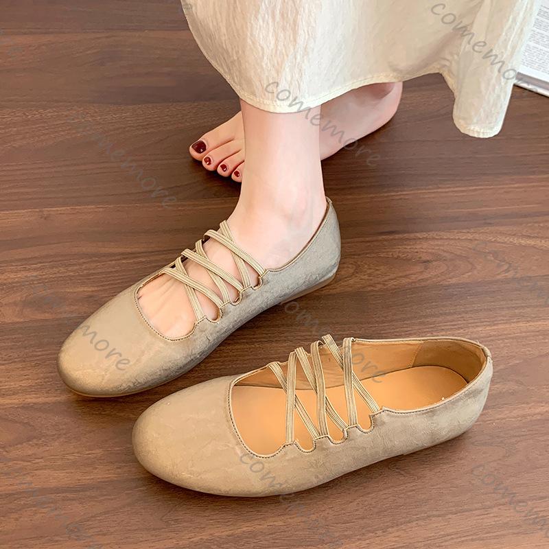 Fashion Comemore 2025 Autumn New Flat Cross Elastic Band Single Shoes Soft Sole Casual Slip On Ballet Style Solid Flats Shoes for Women