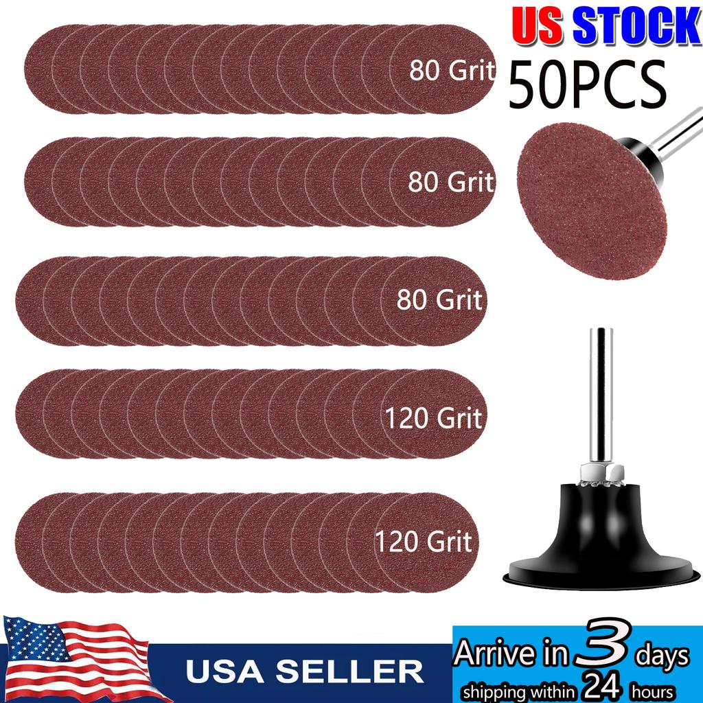 50PCS 2 inch Sanding Discs Kit 80/120 Grit Grinding Sandpaper with Back Pad Vehicle Sanding Sand Paper for Power Tool Sander