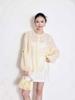 Spring 2026 French Embroidery Linen Shirt with Lantern Sleeves - Casual Vacation Style