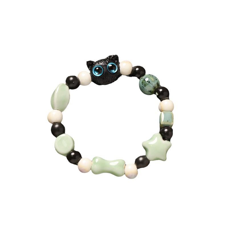 Creative Ceramic Cat Bear Beaded Bracelet Dopamine Color Small Fresh Color Retro Literary Bracelet Women