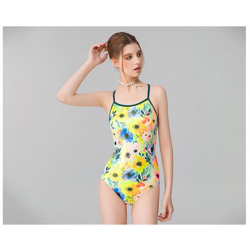 One-piece Sports Racing Tight-fitting Waist Fashion Flower Print Sexy Leaky Back Slimming Swimsuit Women