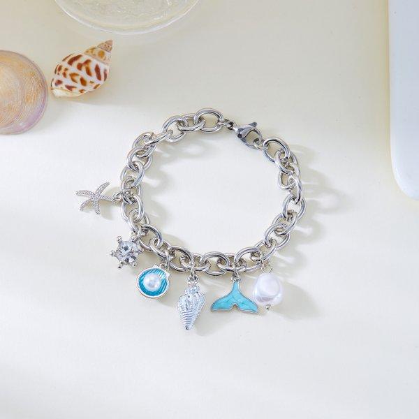 Bohemian Conch Starfish Shells Ceramics Beaded Bracelets for Women Girls Shell Beaded Beach Bangles Jewelry Gift Adjustable